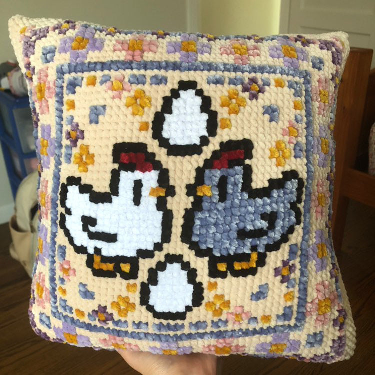 [ Crochet & Cross-Stitch PATTERN] Chicken & Egg Pillow