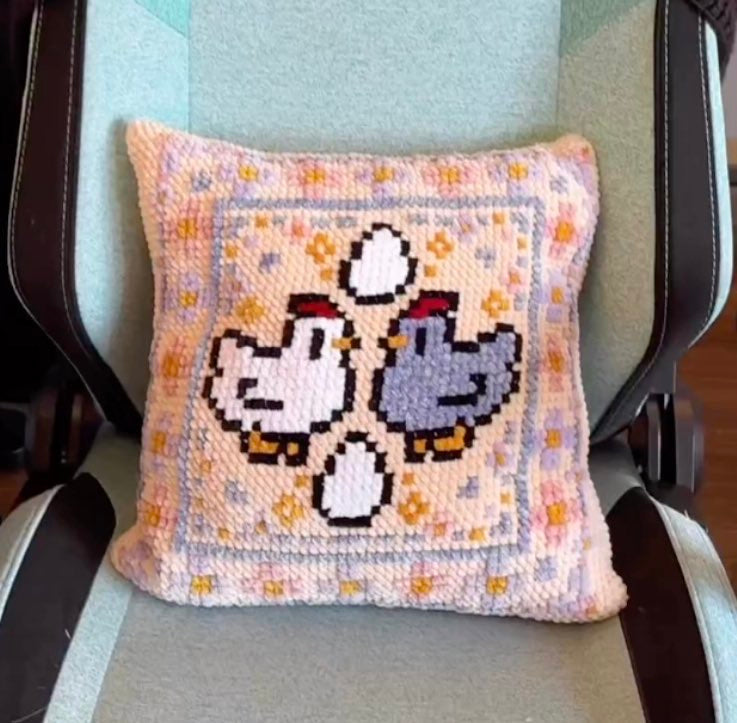 [ Crochet & Cross-Stitch PATTERN] Chicken & Egg Pillow